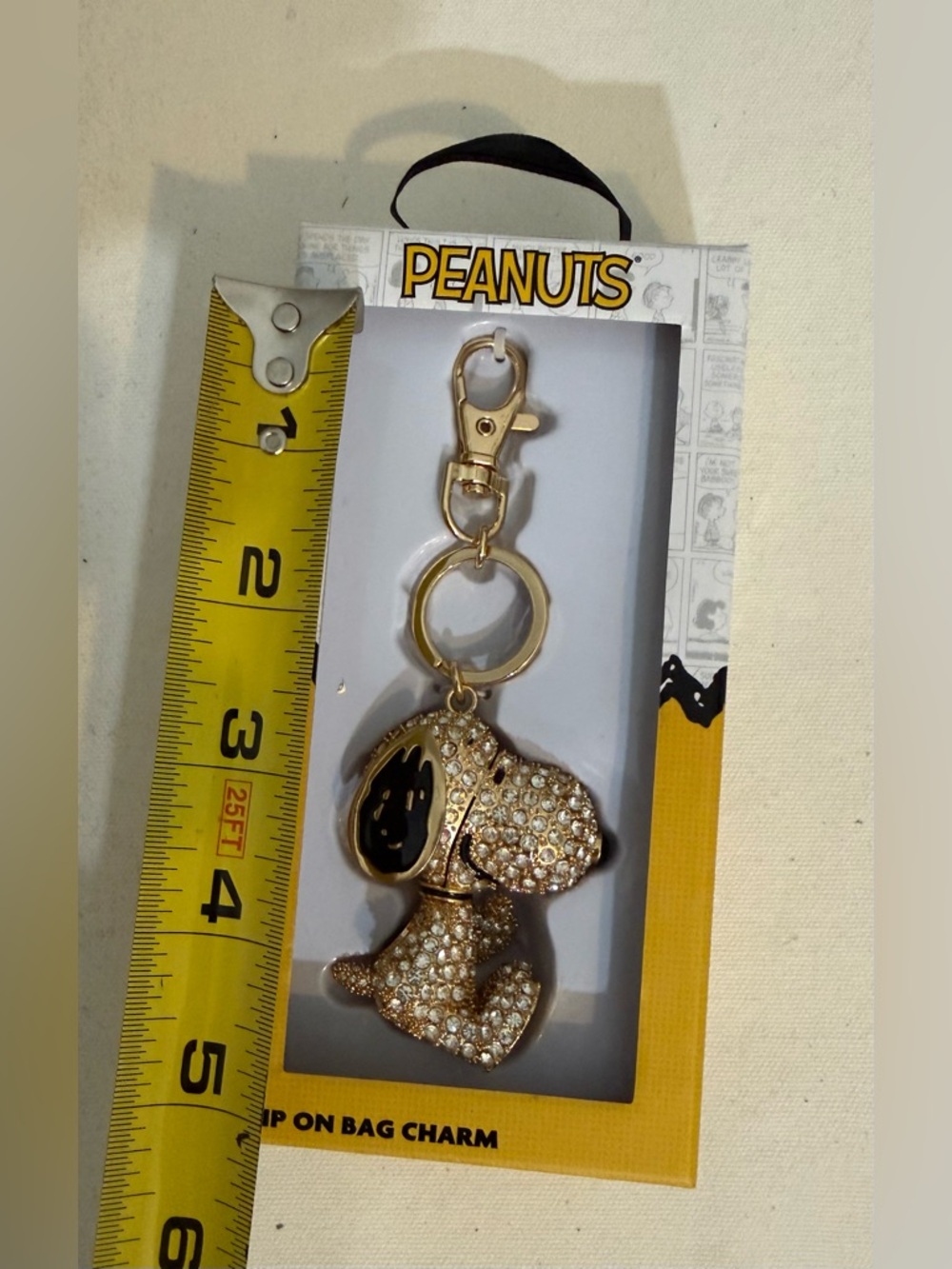 Peanuts Gold Tone and Black Snoopy 3D Crystal Clip-On Bag Charm Keychain - Picture 11 of 13